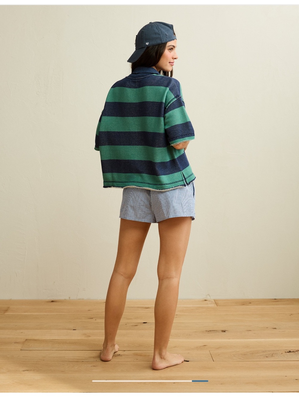 AE EUC Campus Short Sleeve Rugby Sweatshirt Size M in Retro Indigo Stripe - Picture 7 of 11